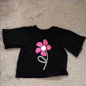 Black Kids Shirt with Pink Flower Design